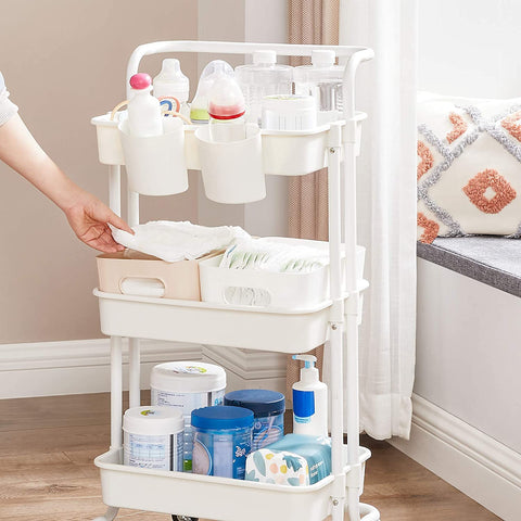 Rootz 3 Tier Rollwagen - Trolley - Storage Cart - Robust Steel Frame - 41.6cm x 33.5cm x 86.3cm - Versatile Organization
