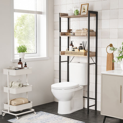Rootz Toilet Shelf Organizer - Bathroom Storage Rack - Chipboard Steel - Greige Black - 63cm x 25cm x 165cm - Lightweight Durable Design - Easy Assembly - Anti-Tip Feature