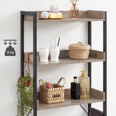 Rootz Toilet Shelf Organizer - Bathroom Storage Rack - Chipboard Steel - Greige Black - 63cm x 25cm x 165cm - Lightweight Durable Design - Easy Assembly - Anti-Tip Feature