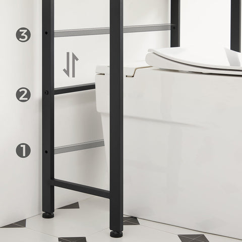 Rootz Toilet Shelf Organizer - Bathroom Storage Rack - Chipboard Steel - Greige Black - 63cm x 25cm x 165cm - Lightweight Durable Design - Easy Assembly - Anti-Tip Feature