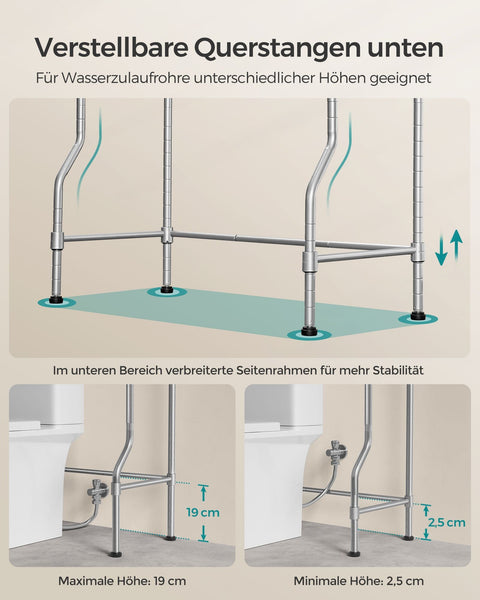 Rootz Metal Toilet Shelf - Bathroom Organizer - Storage Rack - Dove Gray - Sturdy Construction - Easy Assembly - Space Saving - 30cm x 63cm x 176cm