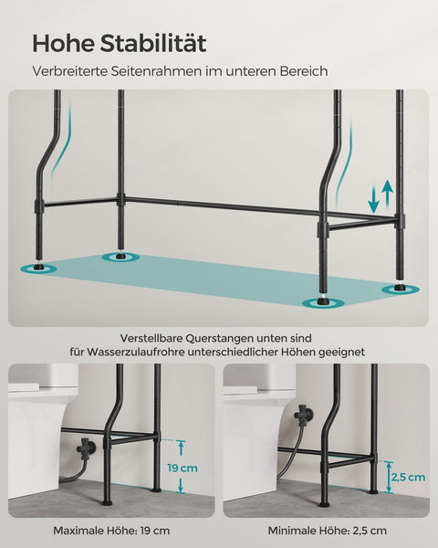 Rootz 4-Tier Toilet Shelf - Bathroom Organizer - Adjustable Shelves - Space-Saving Storage - 30cm x 83cm x 176cm, Black