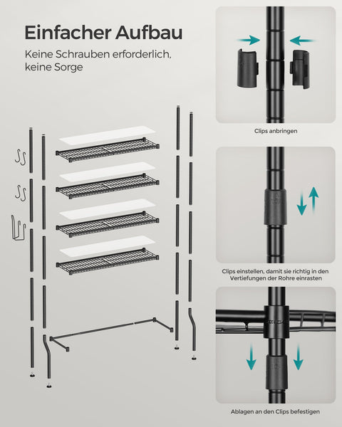 Rootz 4-Tier Toilet Shelf - Bathroom Organizer - Adjustable Shelves - Space-Saving Storage - 30cm x 83cm x 176cm, Black