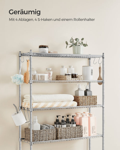 Rootz 4-Tier Toilet Shelf - Bathroom Organizer - Adjustable Shelves - Space Saving - 30 x 83 x 176cm - Grey
