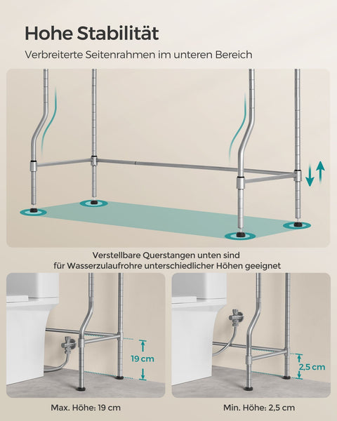 Rootz 4-Tier Toilet Shelf - Bathroom Organizer - Adjustable Shelves - Space Saving - 30 x 83 x 176cm - Grey