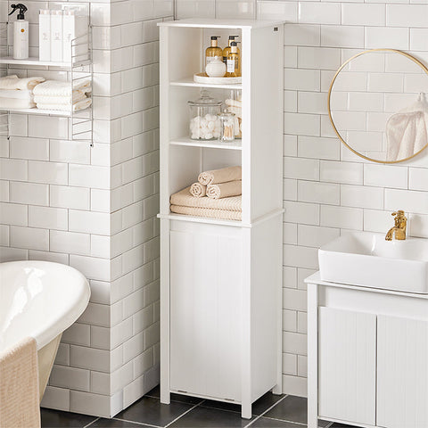 Rootz Tall Bathroom Cabinet with Fold-Out Laundry Bag - Linen Cupboard - Bathroom Shelf - Easy Assembly - Anti-Tip Device - Spacious Storage - 45cm x 171cm x 35cm