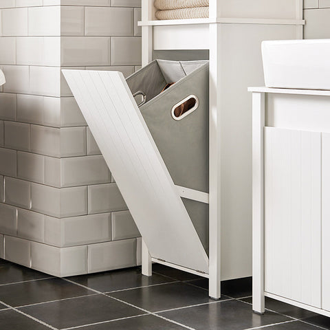 Rootz Tall Bathroom Cabinet with Fold-Out Laundry Bag - Linen Cupboard - Bathroom Shelf - Easy Assembly - Anti-Tip Device - Spacious Storage - 45cm x 171cm x 35cm