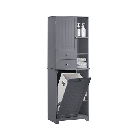 Rootz Tall Bathroom Cabinet with Drawer - Storage Unit - Laundry Basket - MDF - 60cm x 170cm x 37cm - 40kg - 70kg Capacity