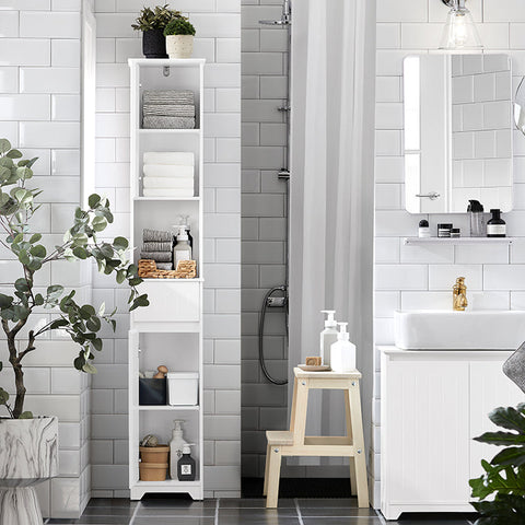 Rootz Tall Bathroom Cabinet - Storage Tower - Linen Closet - Adjustable Shelves - Anti-Tip Design - MDF Construction - 30cm x 170cm x 30cm