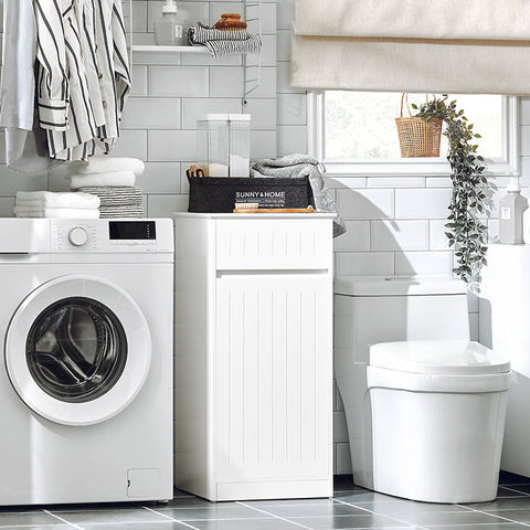 Rootz Linen Cabinet with Laundry Basket - Laundry Collector - Laundry Sorter - Anti-Tip Safety - Accessory Drawer - MDF Construction - 40cm x 86cm x 39cm