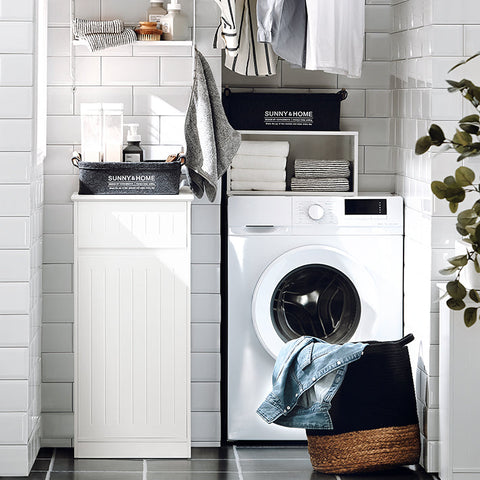Rootz Linen Cabinet with Laundry Basket - Laundry Collector - Laundry Sorter - Anti-Tip Safety - Accessory Drawer - MDF Construction - 40cm x 86cm x 39cm