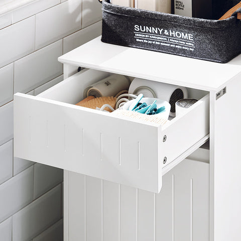 Rootz Linen Cabinet with Laundry Basket - Laundry Collector - Laundry Sorter - Anti-Tip Safety - Accessory Drawer - MDF Construction - 40cm x 86cm x 39cm