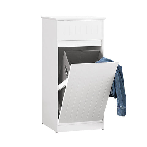Rootz Linen Cabinet with Laundry Basket - Laundry Collector - Laundry Sorter - Anti-Tip Safety - Accessory Drawer - MDF Construction - 40cm x 86cm x 39cm