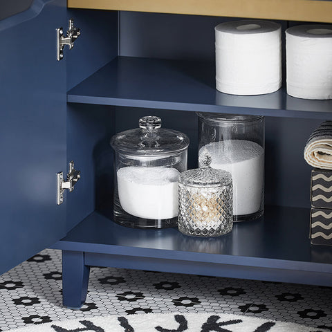 Rootz Sink Base Cabinet - Bathroom Cabinet - Washbasin Stand - Space-Saving Storage - Moisture Protection - Sturdy Pine Legs - 60cm x 59cm x 30cm - Blue