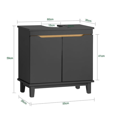 Rootz Base Cabinet - Cupboard - Storage Unit - Stable Pine Legs - 60x59x30cm - Hides Drainage System Perfectly