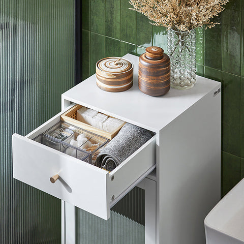 Rootz Laundry Cabinet with Laundry Bag - Laundry Chest - Laundry Collector - Durable MDF & Glass - Stable Metal Legs - 40cm x 96cm x 40cm