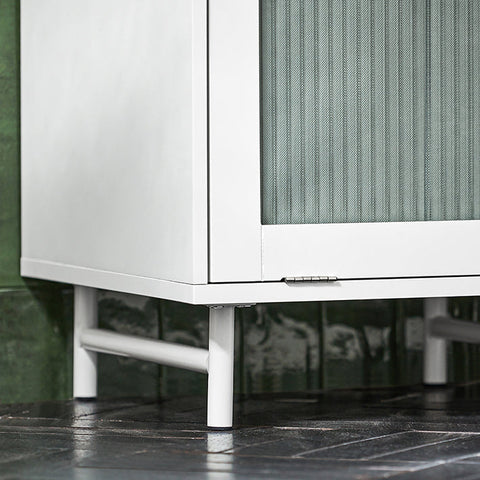 Rootz Laundry Cabinet with Laundry Bag - Laundry Chest - Laundry Collector - Durable MDF & Glass - Stable Metal Legs - 40cm x 96cm x 40cm