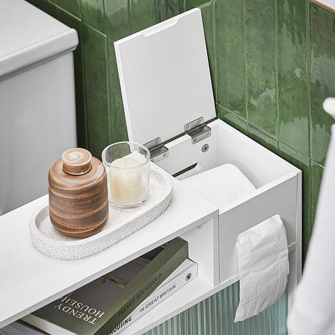 Rootz Niche Trolley with Glass Doors - Bathroom Storage Cart - Kitchen Organizer - MDF and Glass Construction - Mobile and Stable with Rotating Wheels - Spacious Storage - 20cm x 71cm x 60cm