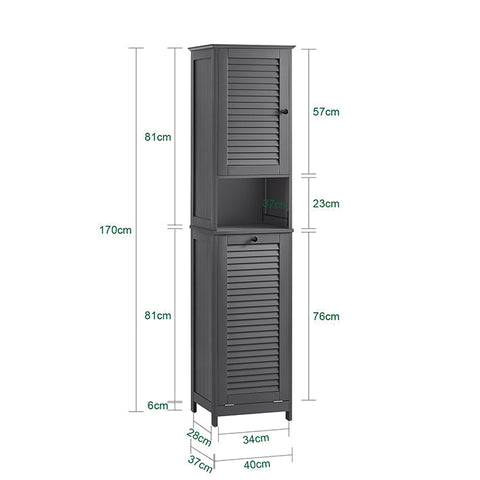 Rootz Tall Bathroom Cabinet - Slim Storage Organizer - Laundry Hamper - MDF and Pine - Wall Mounted - 40cm x 170cm x 37cm