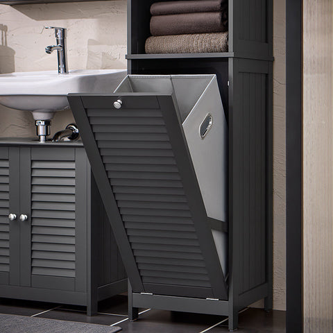 Rootz Tall Bathroom Cabinet - Slim Storage Organizer - Laundry Hamper - MDF and Pine - Wall Mounted - 40cm x 170cm x 37cm