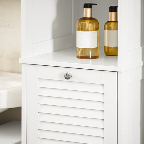 Rootz Tall Bathroom Cabinet with Fold-Out Laundry Bag - Linen Cupboard - Storage Shelf - Adjustable Shelf - Anti-Tip Device - White - 40cm x 170cm x 38cm