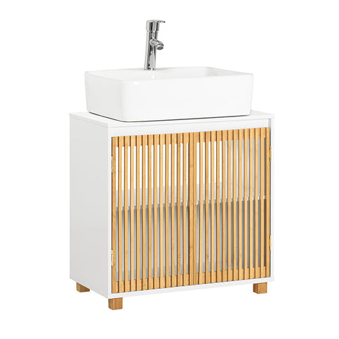 Rootz Sink Base Cabinet - Bathroom Cabinet - Under Sink Storage - Durable Bamboo Doors - Siphon Recess - Easy Assembly - 60cm x 60cm x 33cm