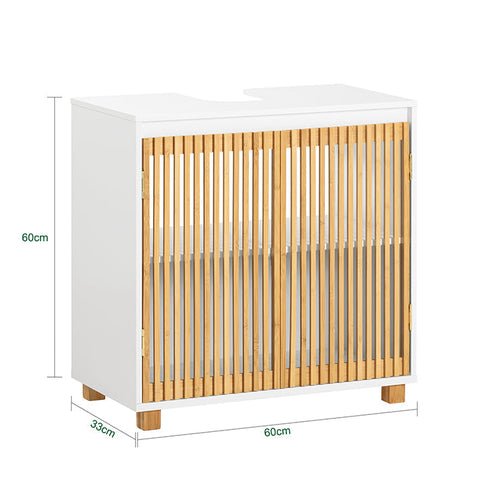 Rootz Sink Base Cabinet - Bathroom Cabinet - Under Sink Storage - Durable Bamboo Doors - Siphon Recess - Easy Assembly - 60cm x 60cm x 33cm