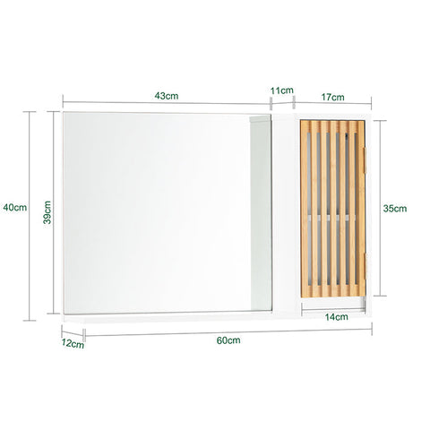Rootz Wall Cabinet with Mirror - Bathroom Storage - Space-Saving Mirror Cabinet - Durable Bamboo Door - Ideal for Small Items - 60cm x 40cm x 12cm