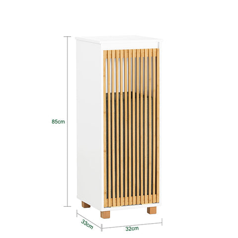 Rootz Laundry Cabinet with Fold-Out Bag - Laundry Collector - Bathroom Storage - Durable Bamboo & MDF Construction - Easy Transport Handles - 32cm x 85cm x 33cm