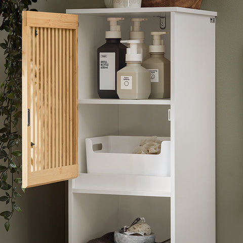 Rootz Tall Bathroom Cabinet - Narrow Bathroom Shelf - Bathroom Storage Unit - Durable Bamboo Doors - Wall Mount Safety - Ample Storage Space - 33cm x 165cm x 33cm