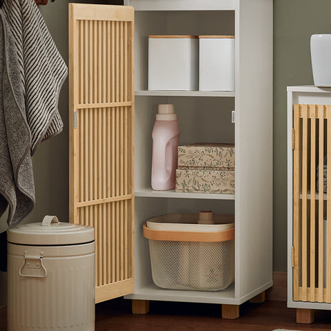 Rootz Tall Bathroom Cabinet - Narrow Bathroom Shelf - Bathroom Storage Unit - Durable Bamboo Doors - Wall Mount Safety - Ample Storage Space - 33cm x 165cm x 33cm