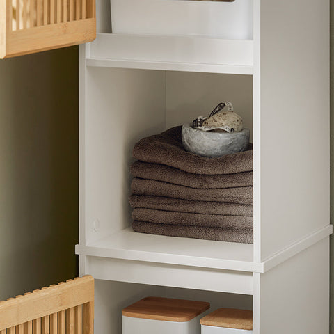 Rootz Tall Bathroom Cabinet - Narrow Bathroom Shelf - Bathroom Storage Unit - Durable Bamboo Doors - Wall Mount Safety - Ample Storage Space - 33cm x 165cm x 33cm