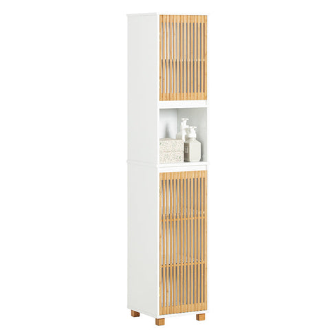 Rootz Tall Bathroom Cabinet - Narrow Bathroom Shelf - Bathroom Storage Unit - Durable Bamboo Doors - Wall Mount Safety - Ample Storage Space - 33cm x 165cm x 33cm