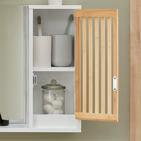 Rootz Wall Cabinet with Mirror - Bathroom Storage - Space-Saving Mirror Cabinet - Durable Bamboo Door - Ideal for Small Items - 60cm x 40cm x 12cm