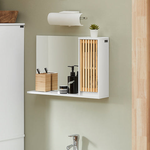 Rootz Wall Cabinet with Mirror - Bathroom Storage - Space-Saving Mirror Cabinet - Durable Bamboo Door - Ideal for Small Items - 60cm x 40cm x 12cm
