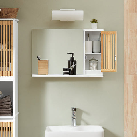 Rootz Wall Cabinet with Mirror - Bathroom Storage - Space-Saving Mirror Cabinet - Durable Bamboo Door - Ideal for Small Items - 60cm x 40cm x 12cm