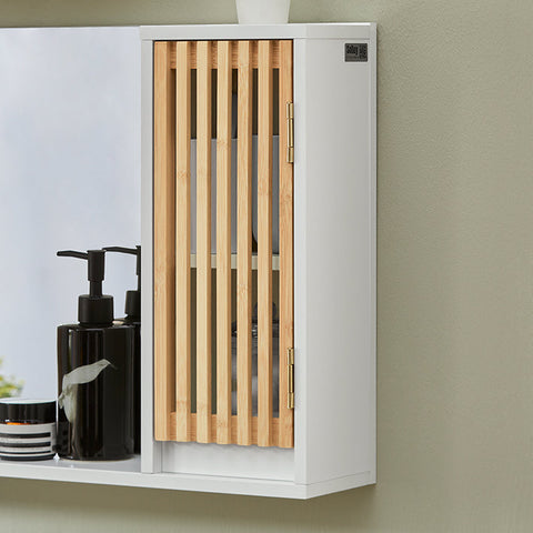 Rootz Wall Cabinet with Mirror - Bathroom Storage - Space-Saving Mirror Cabinet - Durable Bamboo Door - Ideal for Small Items - 60cm x 40cm x 12cm