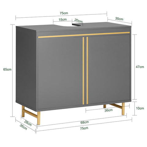 Rootz Modern Sink Base Cabinet - Bathroom Vanity - Storage Organizer - Stylish Gray and Gold Finish - Spacious Interior - Easy Assembly - 75cm x 65cm x 35cm