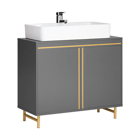 Rootz Modern Sink Base Cabinet - Bathroom Vanity - Storage Organizer - Stylish Gray and Gold Finish - Spacious Interior - Easy Assembly - 75cm x 65cm x 35cm