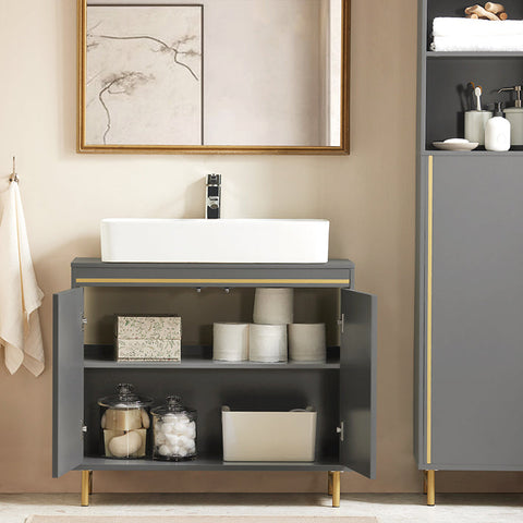 Rootz Modern Sink Base Cabinet - Bathroom Vanity - Storage Organizer - Stylish Gray and Gold Finish - Spacious Interior - Easy Assembly - 75cm x 65cm x 35cm