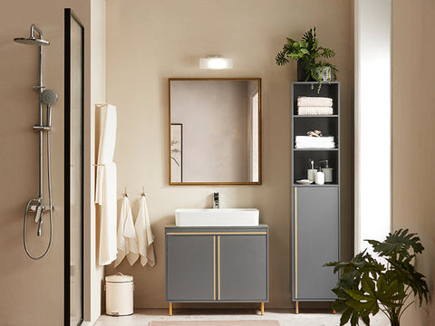 Rootz Modern Sink Base Cabinet - Bathroom Vanity - Storage Organizer - Stylish Gray and Gold Finish - Spacious Interior - Easy Assembly - 75cm x 65cm x 35cm