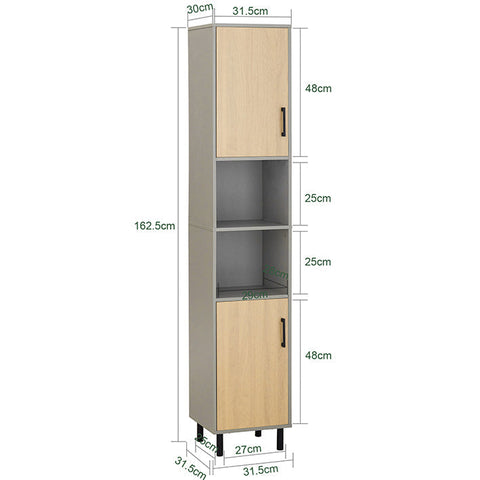 Rootz Tall Bathroom Cabinet - Storage Organizer - Bathroom Shelf - Adjustable Shelves - Water-Resistant Metal Legs - Anti-Tip Safety Feature - 31.5cm x 162.5cm x 31.5cm