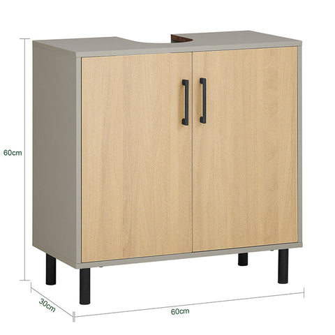 Rootz Bathroom Sink Base Cabinet - Vanity Storage - Under Sink Organizer - MDF and Metal Construction - Stylish Gray and Wood Finish - Space-Saving Design - 60cm x 60cm x 30cm