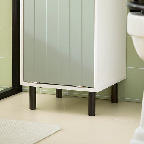 Rootz Tall Bathroom Cabinet with Fold-Out Laundry Bag - Linen Cupboard - Narrow Storage Shelf - Adjustable Shelving - White-Green - 31cm x 167cm x 30cm