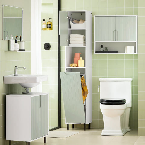 Rootz Sink Base Cabinet - Bathroom Cabinet - Washbasin Stand - White & Green - Adjustable Shelf - Water-Resistant Metal Legs - Anti-Tip Safety - 60cm x 60cm x 30cm