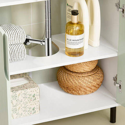 Rootz Sink Base Cabinet - Bathroom Cabinet - Washbasin Stand - White & Green - Adjustable Shelf - Water-Resistant Metal Legs - Anti-Tip Safety - 60cm x 60cm x 30cm