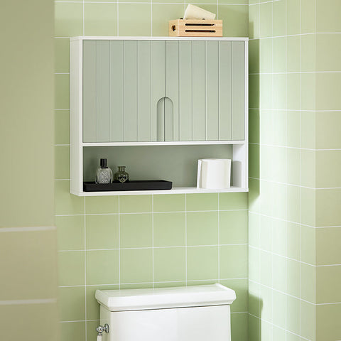 Rootz Wall Cabinet with Doors - Bathroom Cabinet - Medicine Cabinet - Adjustable Shelves - Easy Assembly - Natural & Forest-Like Design - 60cm x 54cm x 15cm
