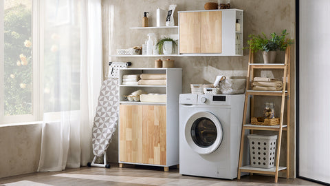 Rootz Wooden Linen Cupboard - Laundry Storage - Bathroom Cabinet - Spacious Organizer - 64cm x 110cm x 33cm. Easy Assembly - Durable Materials.