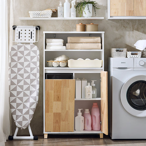 Rootz Wooden Linen Cupboard - Laundry Storage - Bathroom Cabinet - Spacious Organizer - 64cm x 110cm x 33cm. Easy Assembly - Durable Materials.