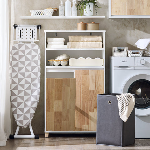 Rootz Wooden Linen Cupboard - Laundry Storage - Bathroom Cabinet - Spacious Organizer - 64cm x 110cm x 33cm. Easy Assembly - Durable Materials.
